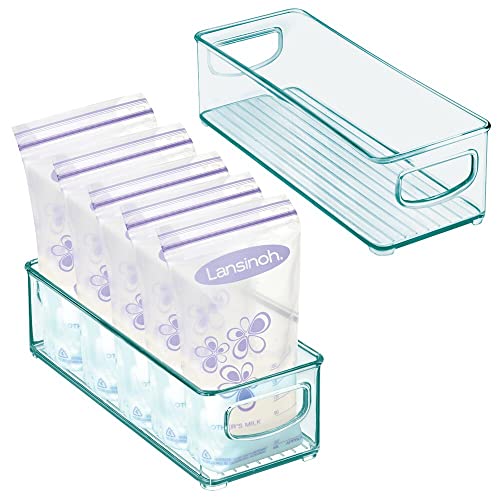 mDesign Set da 2 Contenitore in plastica priva di BPA per alimenti neonato – Contenitore frigo con manici – Organizer da cucina ideale per bustine di latte in polvere – celeste