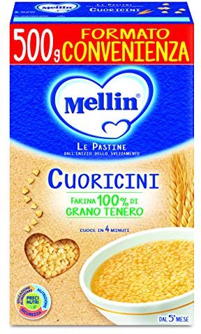 Mellin Pastina Cuoricini, con Farina di Grano Tenero, 12 Confezioni da 500 gr