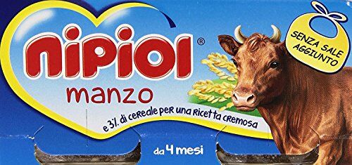 Nipiol Omogeneizzato con Manzo e Cereale, Senza Glutine e Senza Sale Aggunta Confezione da 12 x 80g Totale 960 g