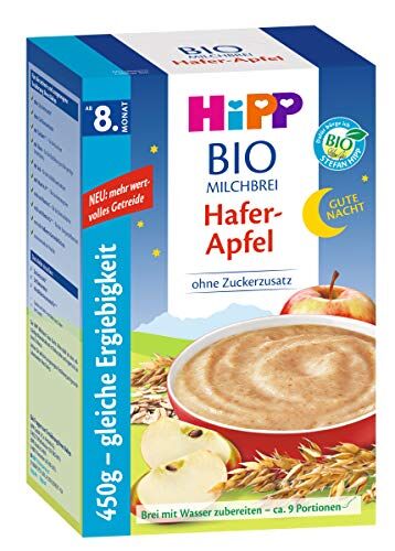 HiPP Porridge di latte bio  porridge di buona notte avena mela, confezione da 2 (2 x 450g)