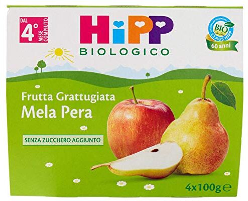 HiPP Frutta Grattugiata Mela Pera, 4 x 100g