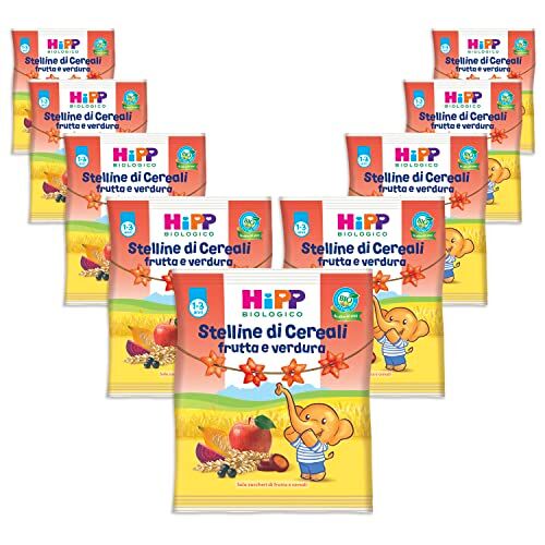 HiPP Stelline di Cereali Bio alla Frutta e Verdura, Snack per Bambini, 9 confezioni da 30 g