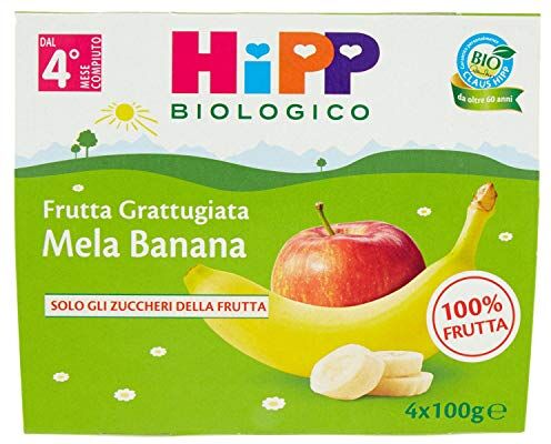 HiPP Frutta Grattugiata, Mela e Banana, 4 x 100g