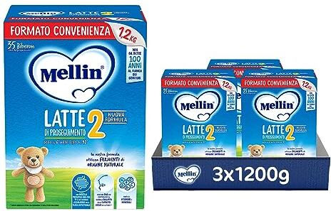 Mellin 2 Latte di Proseguimento in Polvere per Neonati dal 6° Mese Compiuto al 12° Confezione da 3600 grammi (3 x 1200g)