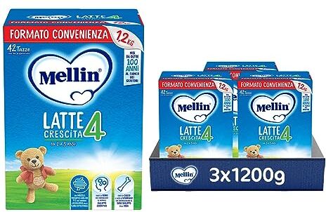 Mellin 4 Latte di Crescita in Polvere per Bambini dal 2° anno compiuto al 3° anno Confezione da 3600 grammi (3 x 1200g)