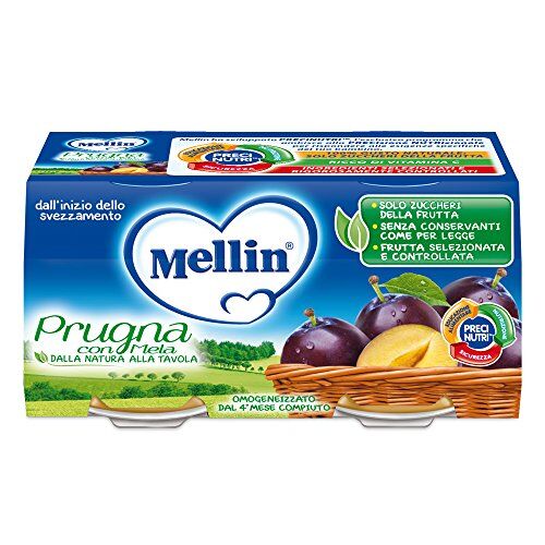 Mellin Prugna con Mela, Omogeneizzato 12 confezioni da 2 pezzi da 95 g [24 pezzi, 2280 g]