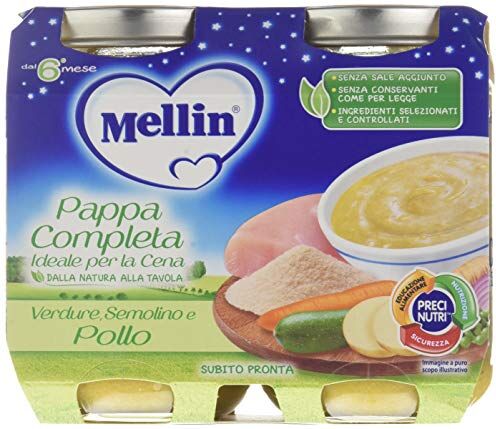 Mellin Pappa Completa Verdure Semolino e Pollo, 6 Confezioni da 400 Gr