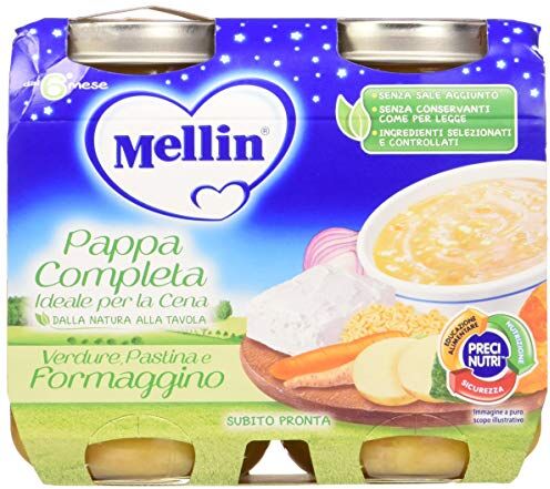 Mellin Pappa Completa Pastina Verdure e Formaggino, 6 Confezioni da 2x200 gr