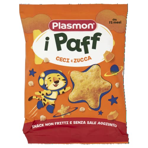 Plasmon 76018871 Snack i Paff Ceci e Zucca, 5 x 15gr, Snack non fritti e senza sale aggiunto