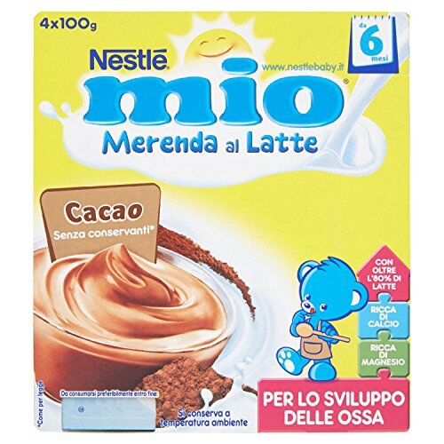 Mitac Merenda al Latte Cacao, senza Glutine, da 6 Mesi 3 confezioni da 4 Vasetti di plastica da 100 g [12 vasetti, 1200 g]