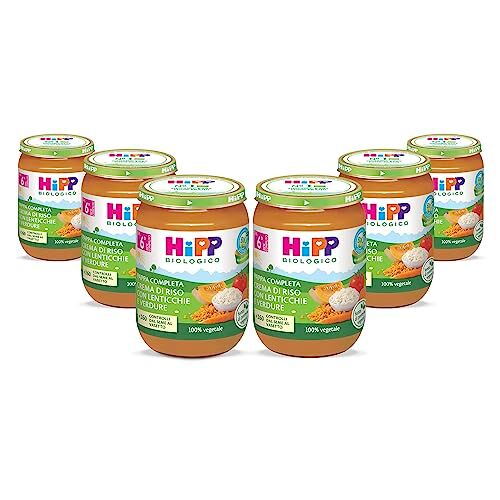 HiPP Pappa Pronta Completa Bio, Crema di Riso con Lenticchie e Verdure, per Bambini, 100% Vegano, Senza Sale Aggiunto, 6 Vasetti da 190 gr