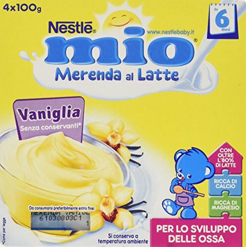 Mitac Merenda al Latte Vaniglia, senza Glutine, da 6 Mesi 3 confezioni da 4 Vasetti di plastica da 100 g [12 vasetti, 1200 g]