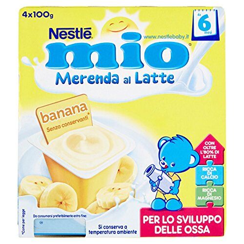 Mitac Merenda al Latte Banana, senza Glutine, da 6 Mesi 3 confezioni da 4 Vasetti di plastica da 100 g [12 vasetti, 1200 g]