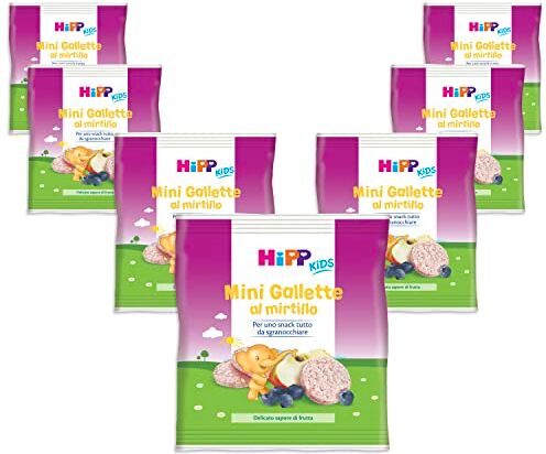 HiPP Mini Gallette al Mirtillo, Snack a Base di Riso Soffiato per Bambini, 7 Confezioni da 30 gr