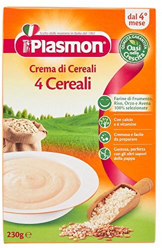 Plasmon Crema di cereali, 4 Cereali, Indicato dal 4⁰ Mese Compiuto 12 pezzi da 230 g [2760 g]