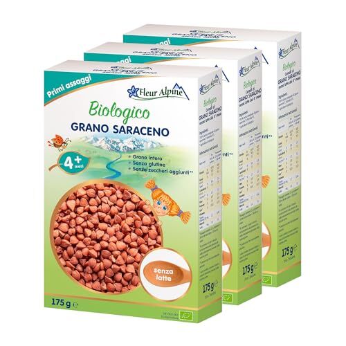 Alpine Baby Porridge   Set di 3 Baby Cereali di Grano Saraceno Biologici Porridge per Deliziose Colazioni   Porridge nutriente senza glutine 4+ mesi senza zuccheri aggiunti Porzioni 3x7