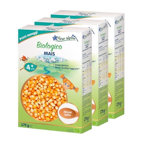 Alpine Baby Porridge  Confezione da 3 cereali di mais biologici per bambini – per colazioni deliziosamente morbide Porridge nutriente senza glutine 4+ mesi senza zuccheri aggiunti porzioni 3x7