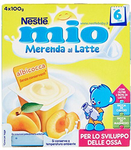 Mitac Merenda al Latte Albicocca, senza Glutine, da 6 Mesi 3 confezioni da 4 Vasetti di plastica da 100 g [12 vasetti, 1200 g]