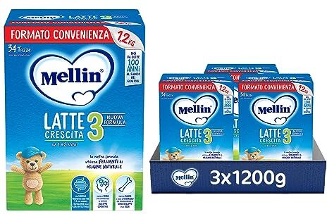 Mellin 3 Latte di Crescita in Polvere per Bambini dal 1° anno compiuto al 2° anno Confezione da 3600 grammi (3 x 1200g)