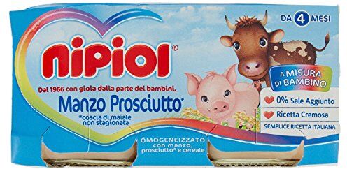 Nipiol Omogeneizzato Carne di Manzo e Prosciutto  Omogeneizzato Carne di Prosciutto 24 vasetti da 80 gr Totale: 1.92 kg