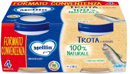 Mellin Omogeneizzato di Trota e Verdure dal 6° mese, 4 x 80g