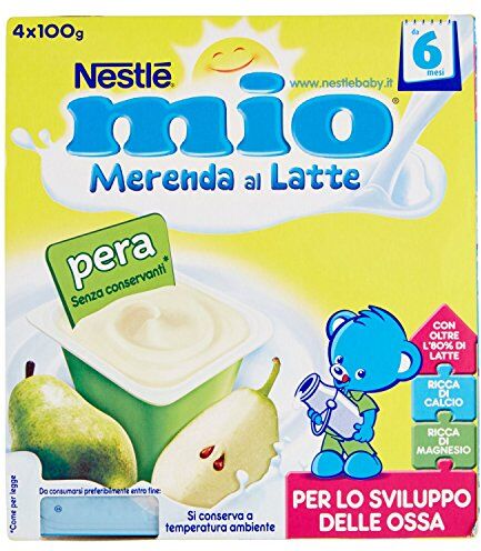 Mitac Merenda al Latte Pera, senza Glutine, da 6 Mesi 3 confezioni da 4 vasetti di plastica da 100 g [12 vasetti, 1200 g]