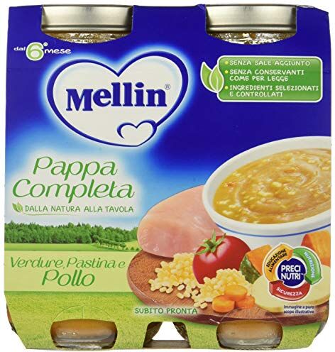 Mellin Pappa Completa Verdure Pastina e Pollo 100% Naturale – 12 Vasetti da 250 gr