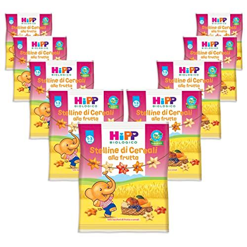 HiPP Stelline di Cereali Bio alla Frutta, Snack per Bambini, Solo Zuccheri della Frutta, 9 confezioni da 30 gr