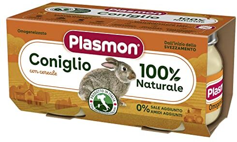 Plasmon Omogeneizzato Carne Coniglio e cereale 2x80g Con Carne Italiana, 100% naturale, senza amidi e sale aggiunti