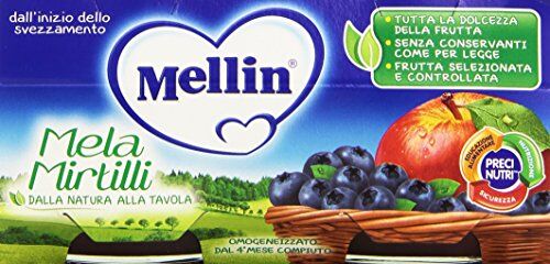 Mellin Mela Mirtilli, Omogeneizzato per l'Infanzia 12 confezioni da 2 pezzi da 100 g [24 pezzi, 2400 g]