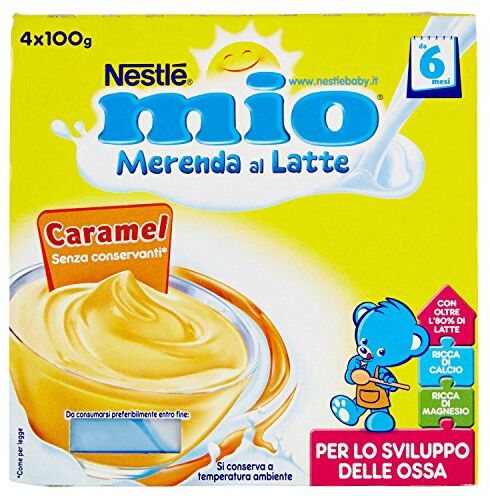 Mitac Merenda al Latte Caramel, senza Glutine, da 6 Mesi 3 confezioni da 4 Vasetti di plastica da 100 g [12 vasetti, 1200 g]