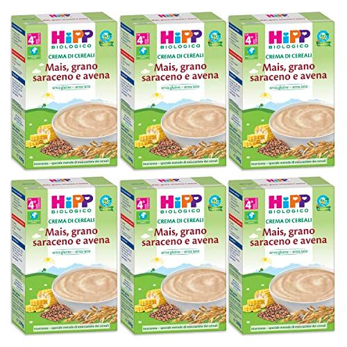 HiPP Crema di Cereali Istantanea per Neonati, con Mais, Grano Saraceno e Avena, Senza Glutine, 6 Confezioni da 200 gr