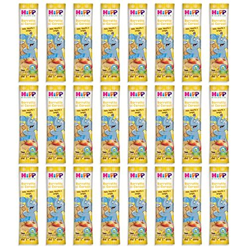 HiPP Barrette ai Cereali Bio, Gusto Mela, Biscotto e Vaniglia, Snack per Bambini, 24 Pezzi da 20 gr ciascuno