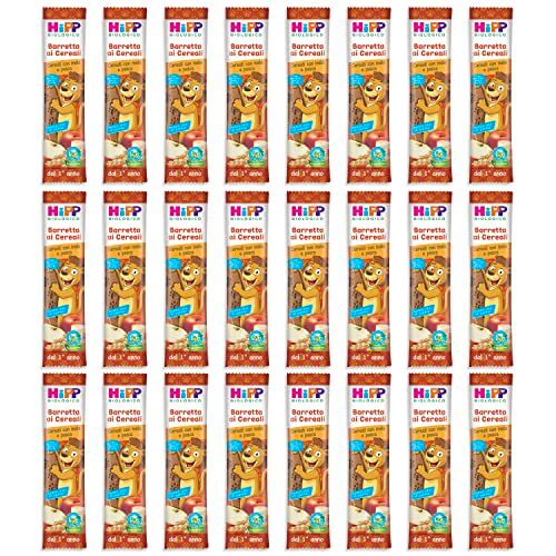 HiPP Barrette ai Cereali Bio, Gusto Cereali con Mela e Pesca, Snack per Bambini, 24 Pezzi da 20 gr ciascuno