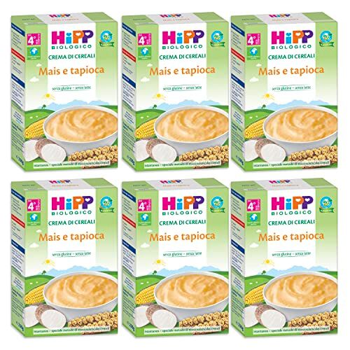 HiPP Crema di Cereali Istantanea per Neonati, con Mais e Tapioca 100% Biologici, Senza Glutine, 6 Confezioni da 200 gr