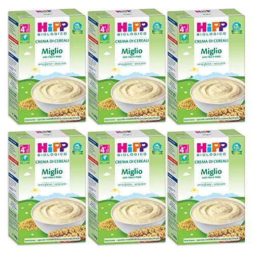 HiPP Crema di Cereali Istantanea per Neonati, con Miglio 100% Biologico, Senza Glutine, 6 Confezioni da 200 gr