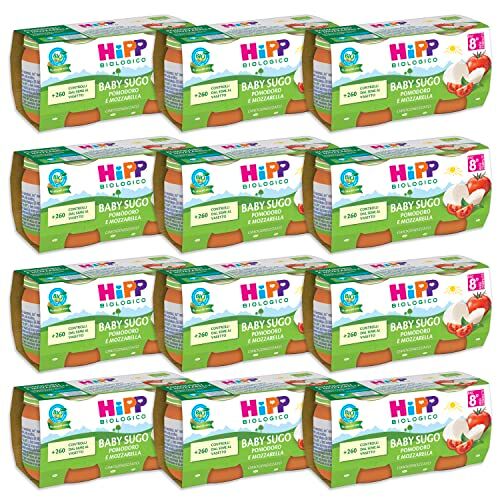 HiPP Baby Sugo Biologico per Bambini, Gusto Pomodoro e Mozzarella, Senza Aggiunta di Sale e Aromi, 24 Vasetti da 80 g
