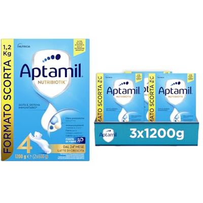 Aptamil 4 Latte di Crescita in Polvere per Bambini dai 24 mesi Formato Convenienza da 3600 grammi (3 confezioni da 1200g) Aptamil 4 Latte di Crescita in Polvere per Bambini dai 24 mesi Formato Convenienza da 3600 grammi (3 confezioni da 1200g)