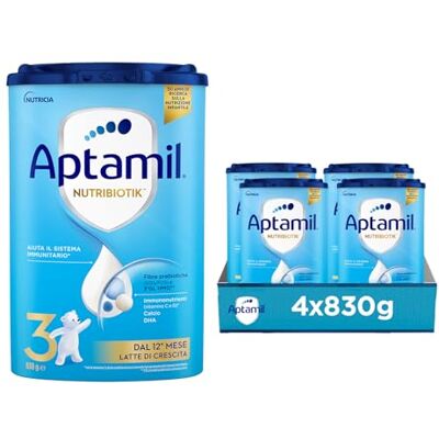 Aptamil Nutribiotik 3 Latte di Crescita in Polvere per Bambini dai 12 mesi Confezione da 3320 grammi (4 confezioni da 830g) Aptamil Nutribiotik 3 Latte di Crescita in Polvere per Bambini dai 12 mesi Confezione da 3320 grammi (4 confezioni da 830g)