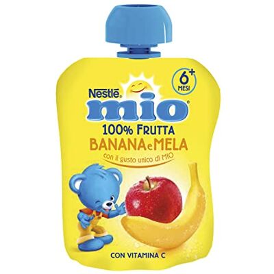 Nestlé MIO Merenda 100% Frutta da Spremere Banana e Mela 6+ Mesi 16 Pouch 90ml Pratico snack alla frutta da portare sempre con sé per accompagnare le pause della giornata, disponibile in diversi gusti Nestlé MIO Merenda 100% Frutta da Spremere Banana e Mela 6+ Mesi 16 Pouch 90ml Pratico snack alla frutta da portare sempre con sé per accompagnare le pause della giornata, disponibile in diversi gusti
