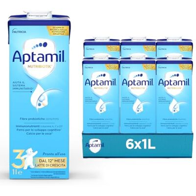 Aptamil 3 Latte di Crescita Liquido per Bambini dai 12 mesi, Pronto all'uso Formato Convenienza da 6 litri (6x1L) Aptamil 3 Latte di Crescita Liquido per Bambini dai 12 mesi, Pronto all'uso Formato Convenienza da 6 litri (6x1L)