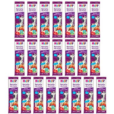 HiPP Barrette alla Frutta Bio, Gusto Banana, Lamponi e Cereali, Snack per Bambini, 22 Pezzi da 23 gr ciascuno HiPP Barrette alla Frutta Bio, Gusto Banana, Lamponi e Cereali, Snack per Bambini, 22 Pezzi da 23 gr ciascuno