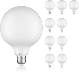 ledscom.de 10 pezzi E27 Lampadina LED, G125, bianco caldo (2700 K), 4 W, 550lm, vetro smerigliato extra opaco