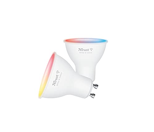 Trust WiFi GU10 Lampadina Smart Multicolore, Compatibile con Alexa e Google Nest, Faretto LED, Hub non Necessario, 2.4GHz Lampada WiFi, Luce LED Fredda e Calda, Bianca e Multicolore 2 Pezzi