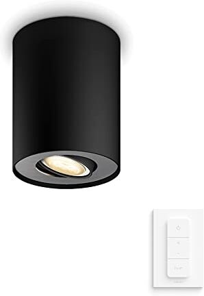 Philips White Ambiance Pillar, Faretto Led Smart, Lampadina GU10 Inclusa, Telecomando Dimmer Switch Incluso, Dimmerabile, Bluetooh, 5.5 W, Nero