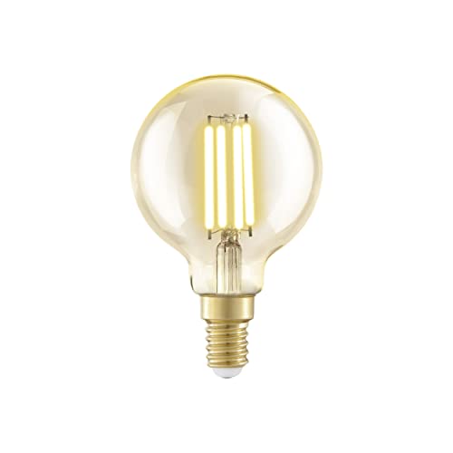 Eglo E14 LED, lampadina a forma di globo, illuminazione retrò vintage color ambra, 4 Watt (equivalente a 32 Watt), 350 lumen, luce bianco caldo, 2200k, lampadina Edison G60, Ø 6 cm
