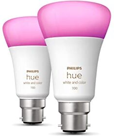 Philips White and Color Ambiance Lampadina Smart LED, Attacco a Baionetta B22, Luce Bianca o Colorata, 75 W, 2 Pezzi