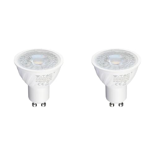 V-TAC Lampadina LED con Attacco GU10, 6,5W (Equivalenti a 60W), 480 Lumen, Luce Bianca Calda 3000K Massima Efficienza e Risparmio Energetico (Confezione da 2)