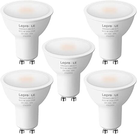 Lepro 5 Lampadina LED GU10, 4W Equivalenti a 32W Alogena, Luce Bianca Calda 2700K, 345 LM, Angolo del Fascio 100°, Faretto LED da Incasso non Dimmerabile