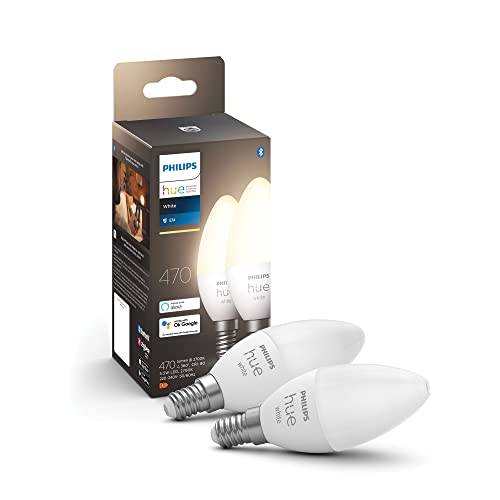 Philips White, 2 Lampadine LED Smart, Bluetooh, Attacco E14, 5.5W, Dimmerabile, Luce Bianca Calda, 2 Pezzi, Bianco